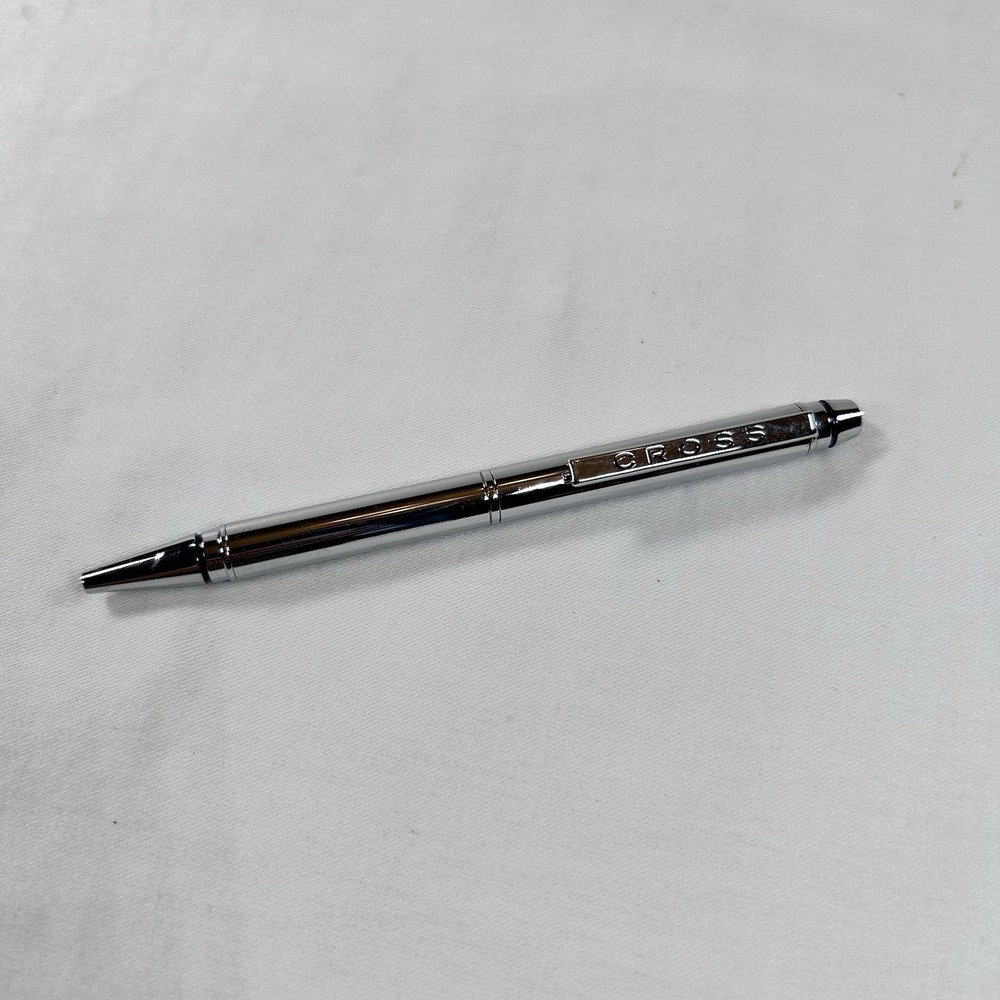 Cross Classic Silver Chrome Ballpoint Pen 5" Made in USA Twist Black Ink Vtg